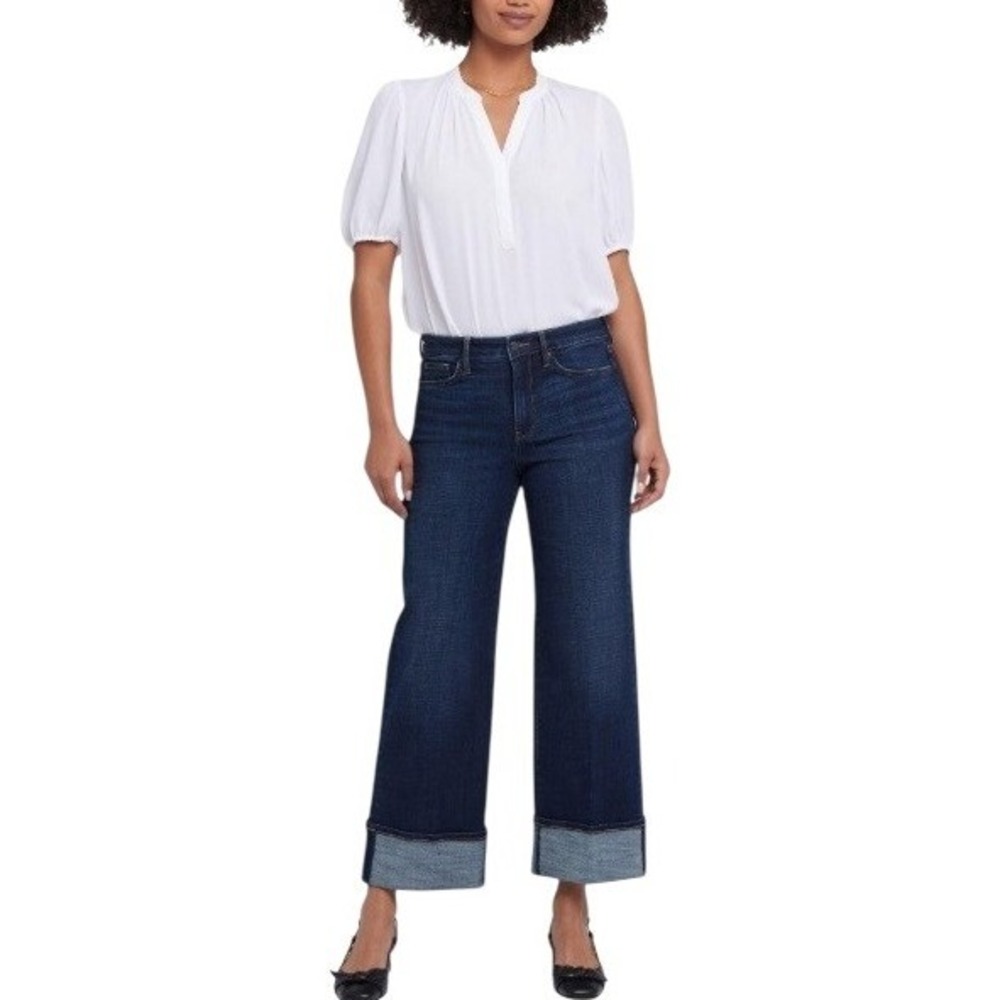 NYDJ Teresa Wide Leg Jeans Womens 8 Blue Excellent Cuffed Lift Tuck High Rise